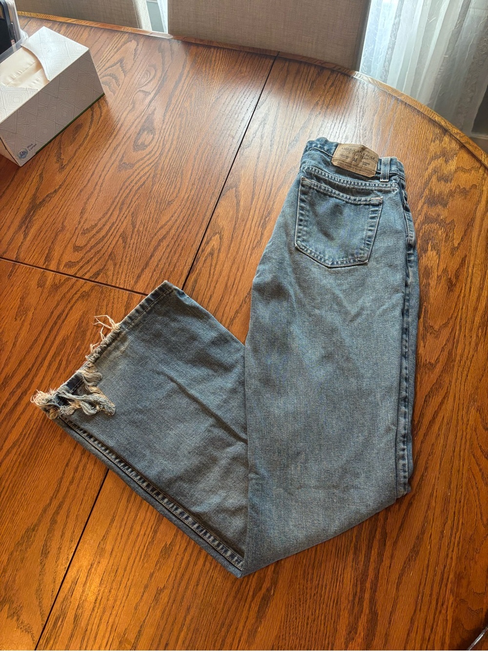 Y2K American eagle women's bootcut flare jeans worn distressed size 4